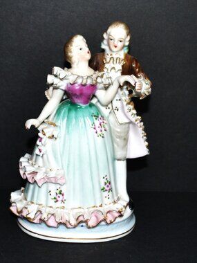 Vintage German Dresden Style Porcelain Figurine Courting Couple  Marked
